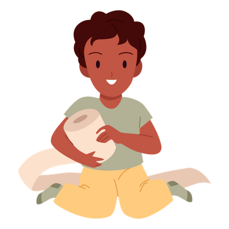 Kid playing with toilet paper  Illustration