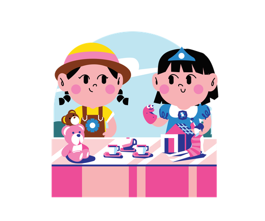 Kid Playing with Toy  Illustration
