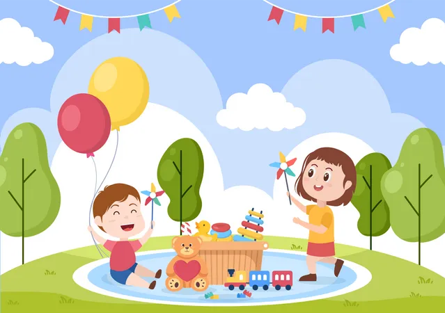 Kid playing with toys  Illustration