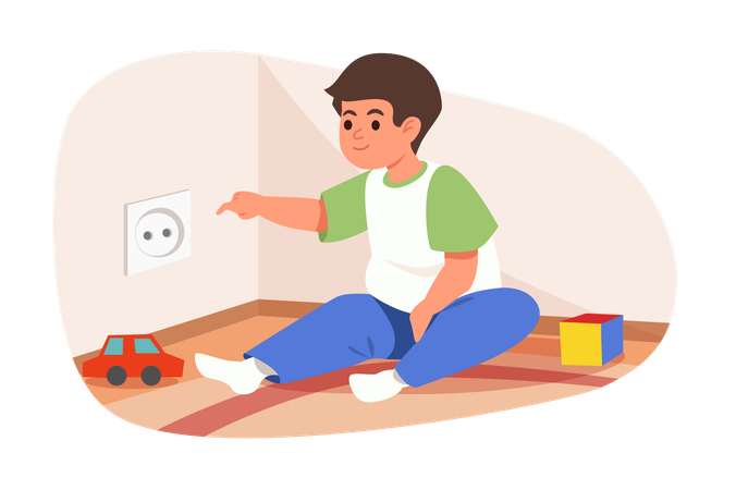 Kid putting finger in electric socket  Illustration