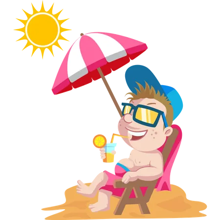 Kid relaxing on beach  Illustration