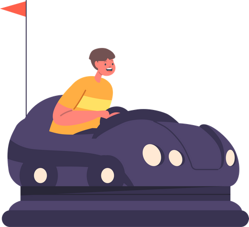 Kid riding Bumper Car  Illustration
