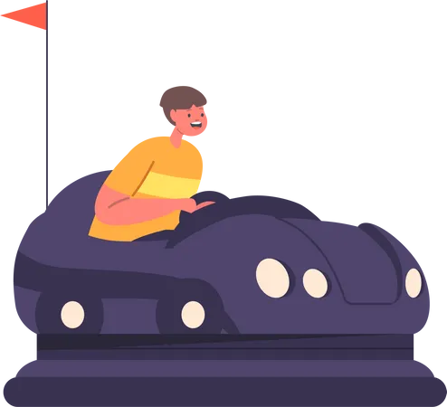 Kid riding Bumper Car  Illustration