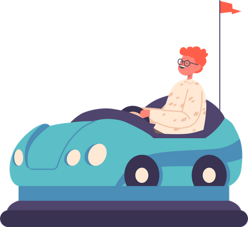 Kid Riding Electric Car at Amusement Park  Illustration