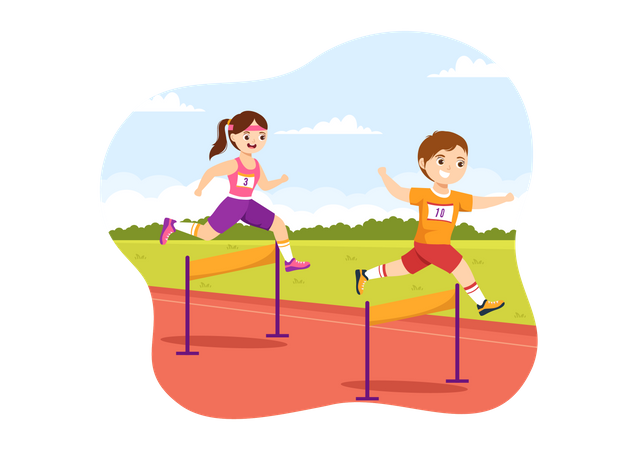 Kid running in hurdle race  Illustration