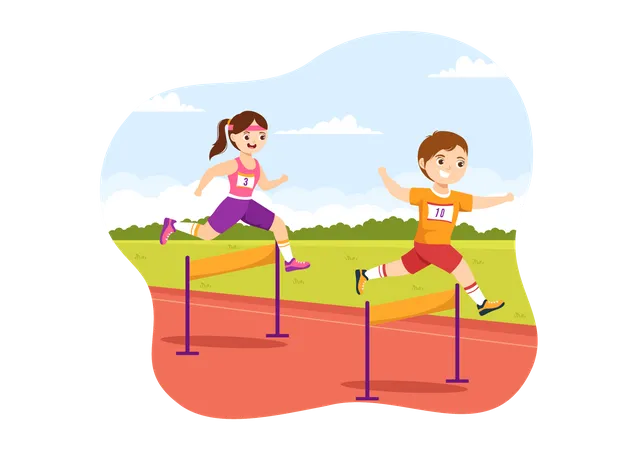 Kid running in hurdle race  Illustration