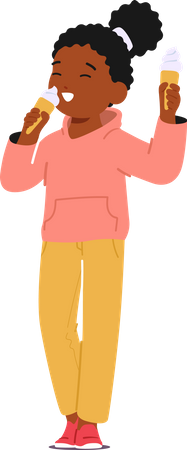 Kid Savoring Ice Cream  Illustration