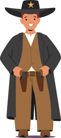 Kid Sheriff Donning Cowboy Hat And Badge Confidently Patrols The Playground Enforcing Pint Sized Justice With A Determined Expression And A Toy Revolvers Holstered At His Sides Vector Illustration Illustration