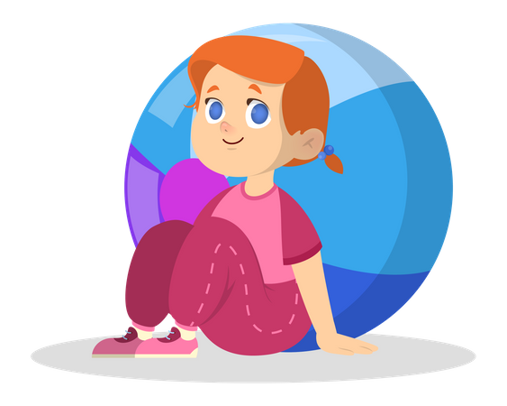 Kid sitting on floor and ball  Illustration