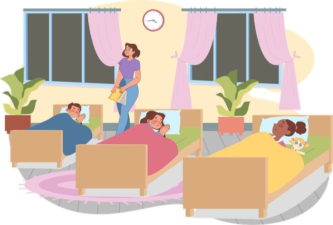 Kid Sleeping in Nursery  Illustration