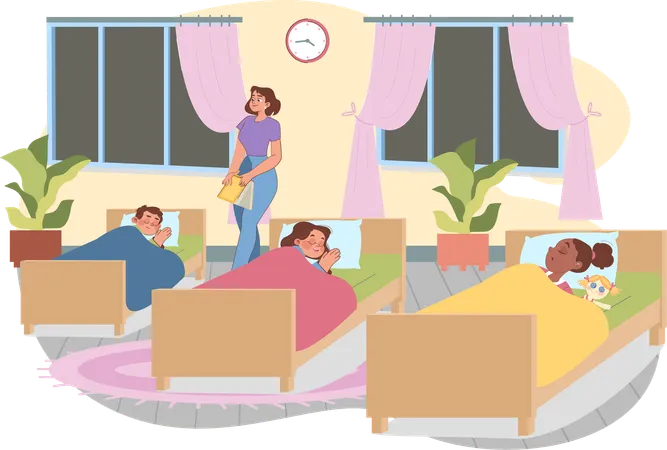 Kid Sleeping in Nursery  Illustration