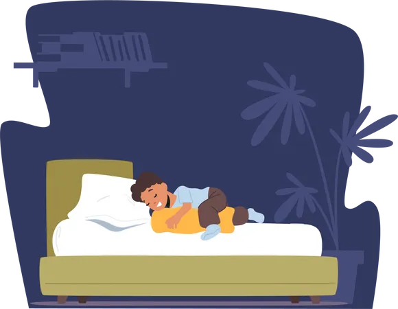 Kid sleeping on bed Illustration