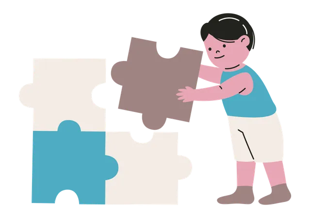 Kid solving jigsaw puzzle  Illustration