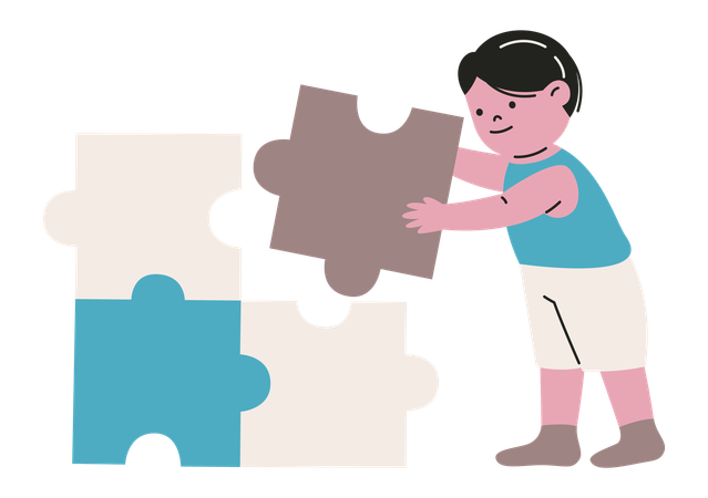 Kid solving jigsaw puzzle  Illustration