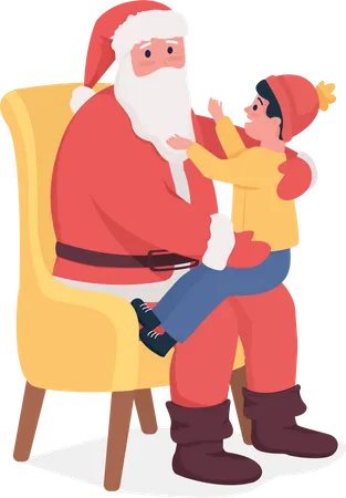 Kid Talking To Santa Semi Flat Color Vector Characters Posing Figures Full Body People On White Holiday Celebration Isolated Modern Cartoon Style Illustration For Graphic Design And Animation Illustration
