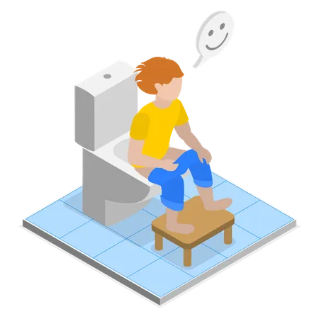 3 D Isometric Flat Vector Conceptual Illustration Of Kid Training To Use Toilet Morning Routine For Child Illustration