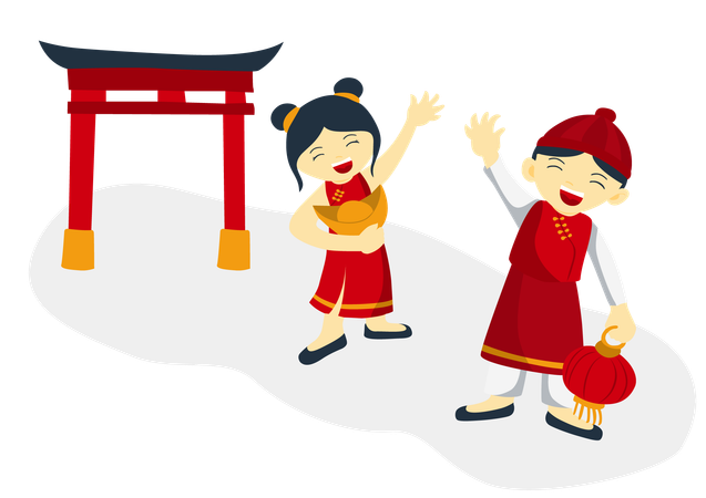 Kid using China traditional clothes  イラスト