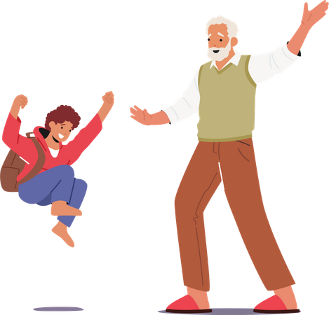 Kid Visit Grandfather  Illustration