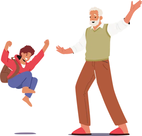 Kid Visit Grandfather  Illustration