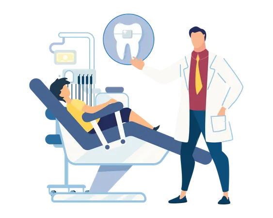 Kid visiting dental clinic for teeth braces  Illustration