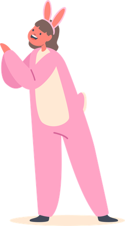 Kid Wear Pink Rabbit Suit and Ears Headband in easter  Illustration
