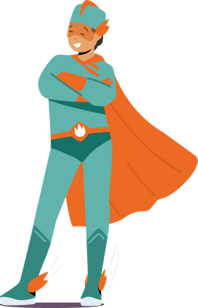 Kid Wear Super Hero Costume Standing with Crossed Arms Illustration