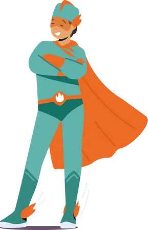 Kid Wear Super Hero Costume Standing with Crossed Arms  Illustration