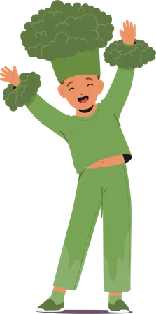Playful Kid Joyfully Dons A Broccoli Costume Adding A Whimsical Touch To The Festivities With Green Leafy Ensemble Little Child Character Perform At School Show Cartoon People Vector Illustration Illustration