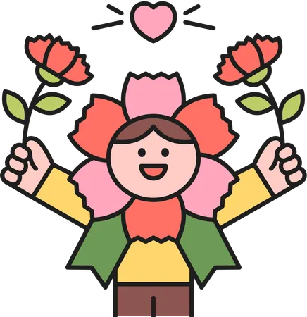 Kid with flower Mask  Illustration