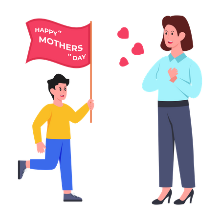 Kid with Happy Mother's Day flag Illustration