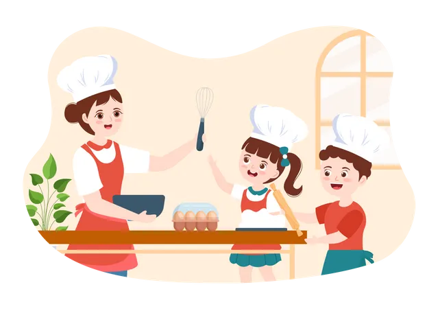 Kids and Teacher in a Class Learning cooking  Illustration