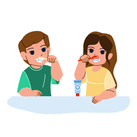 Kids are brushing teeth  Illustration