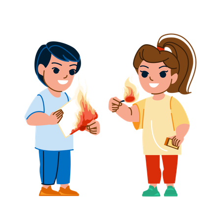 Kids are burning paper  Illustration