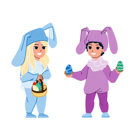 Kid Easter Vector Kid Boy Girl Hunt Egg Bunny Rabbit Costume Kid Easter Character People Flat Cartoon Illustration Illustration