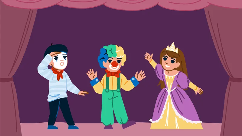 Show Kids Theater Vector Child Kid Boy Stage Play Costume Show Kids Theater Character People Flat Cartoon Illustration Illustration