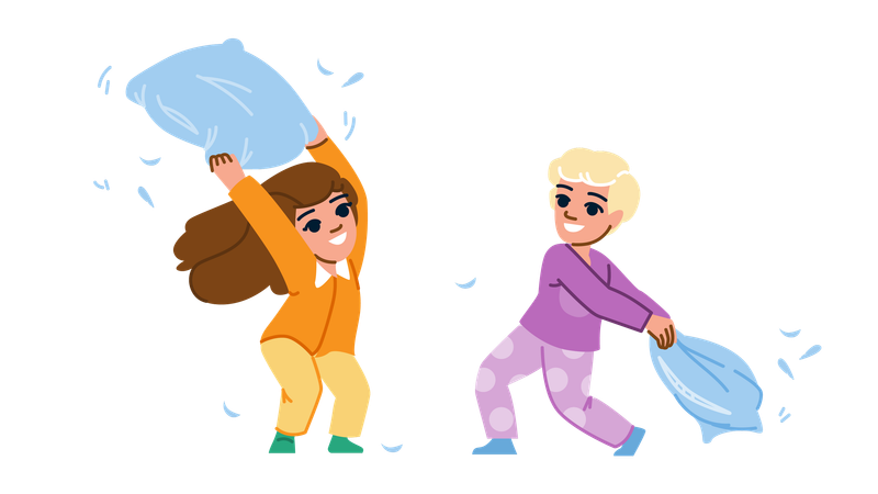 Kids are doing pillow fight  Illustration