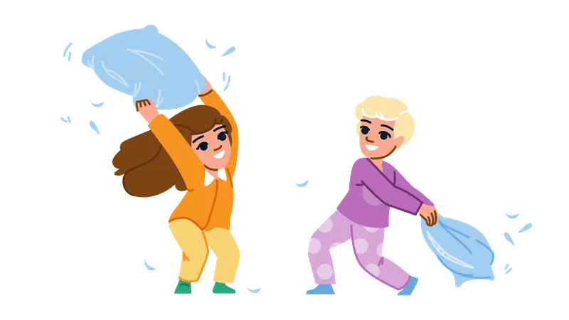 Kids are doing pillow fight  イラスト