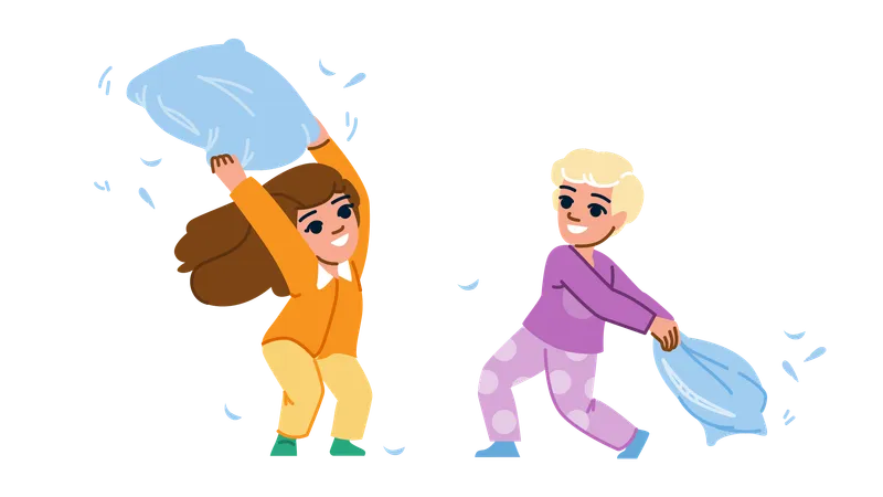 Kids are doing pillow fight  Illustration