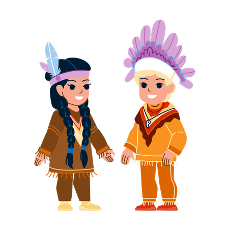 Kids are dre4ssed up in nomadic costume  Illustration