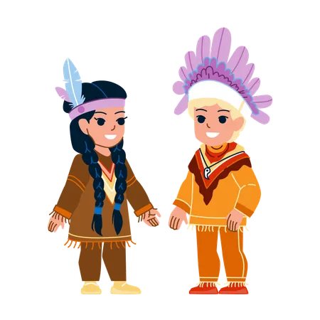 Kids are dre4ssed up in nomadic costume  Illustration