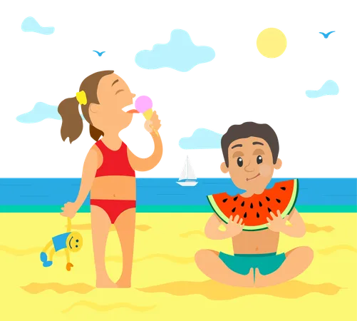 Kids are enjoying at beach  Illustration