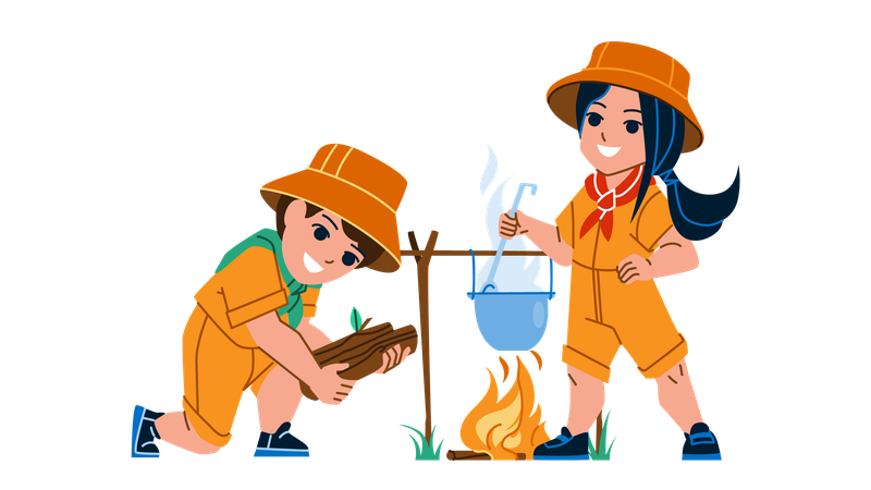 Kids are enjoying campfire  일러스트레이션