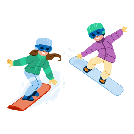 Snowboarding Kid Vector Active Snowboard Winter Sport Snowboarder Happy Fun Snow Season Young Snowboarding Kid Character People Flat Cartoon Illustration Illustration