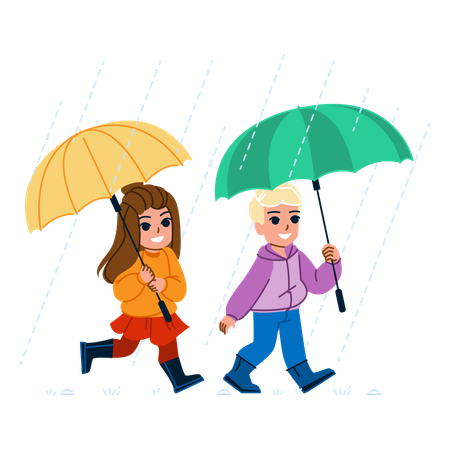 Kids are enjoying rain  Illustration