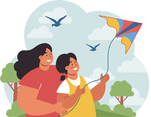 Kids are flying kites  Illustration