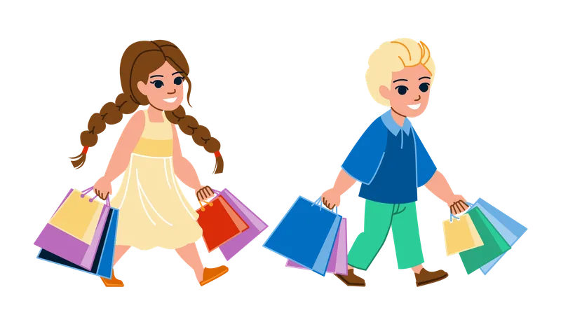 Shopping Kid Vector Girl Child Happy Store Shop Family Little Childhood Cute Casual Female Buy Shopping Kid Character People Flat Cartoon Illustration Illustration