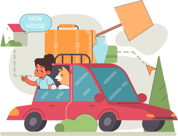 Kids are happy as they are shifting to new home  Illustration