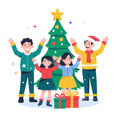 Kids are having fun during Christmas celebration  Illustration