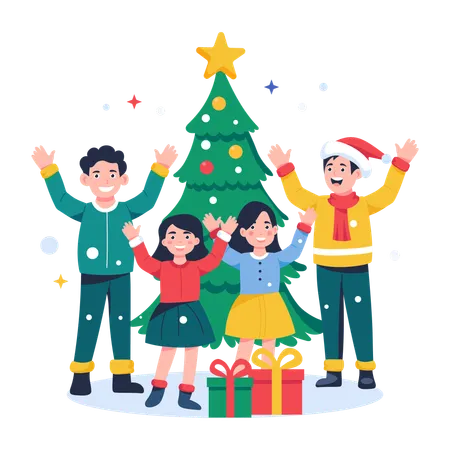 Kids are having fun during Christmas celebration  Illustration