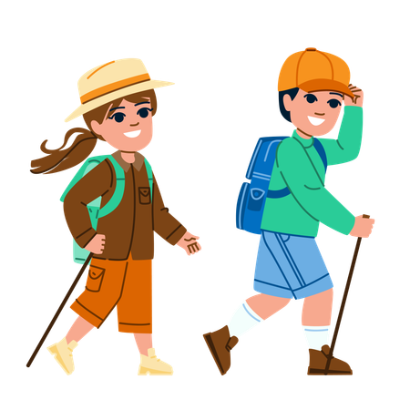 Kids are hiking  イラスト